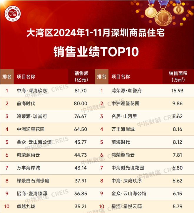 大湾区2024年1-11月深圳房地产企业销售业绩TOP20(图3)