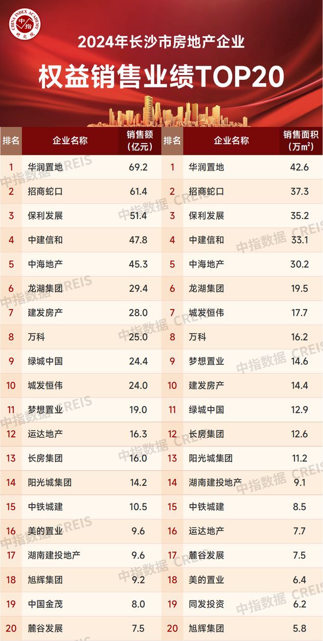 2024年长沙房地产企业销售业绩TOP20(图2)