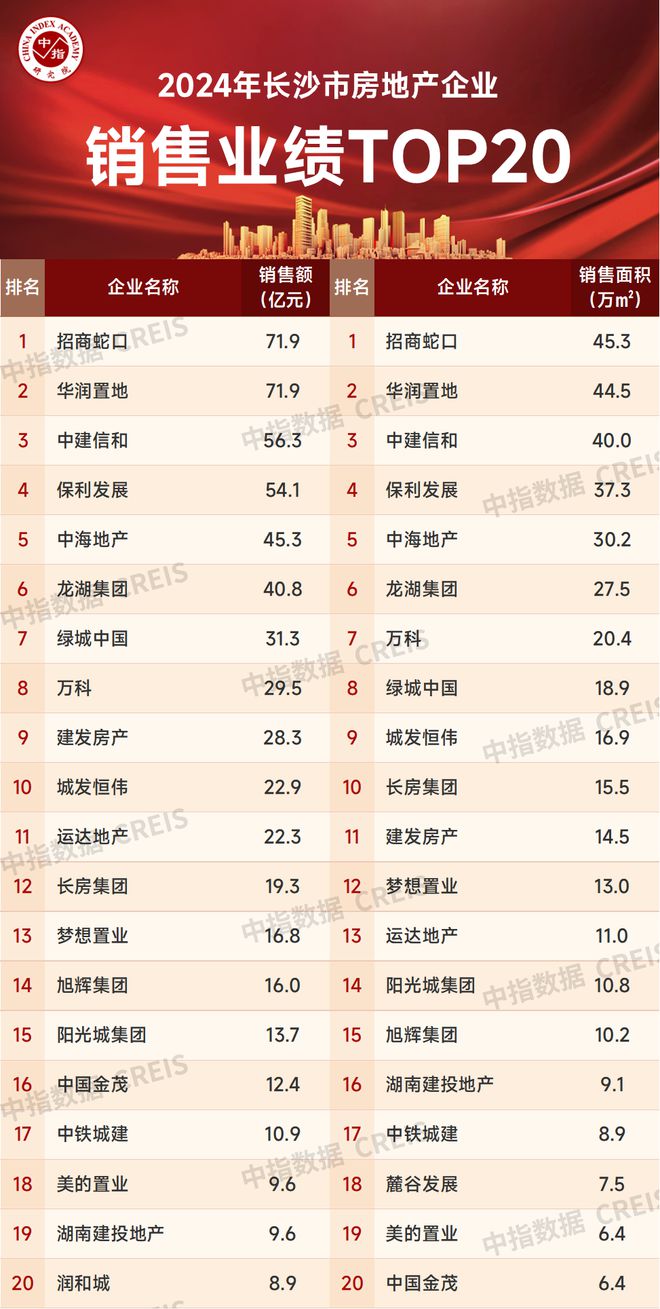 2024年长沙房地产企业销售业绩TOP20(图1)
