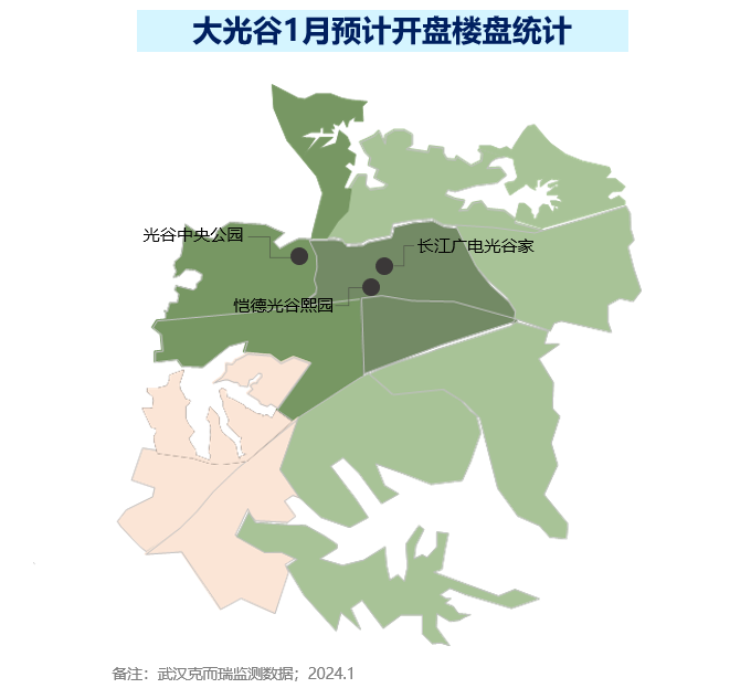武汉2024年1月预计开盘项目发布新盘主要聚集于大武昌中心区域(图7)