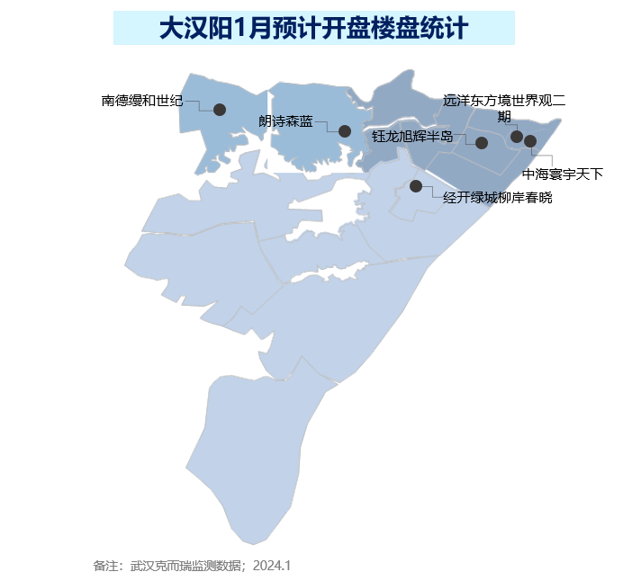 武汉2024年1月预计开盘项目发布新盘主要聚集于大武昌中心区域(图3)