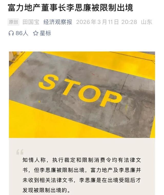 富力地产董事长被限制出境